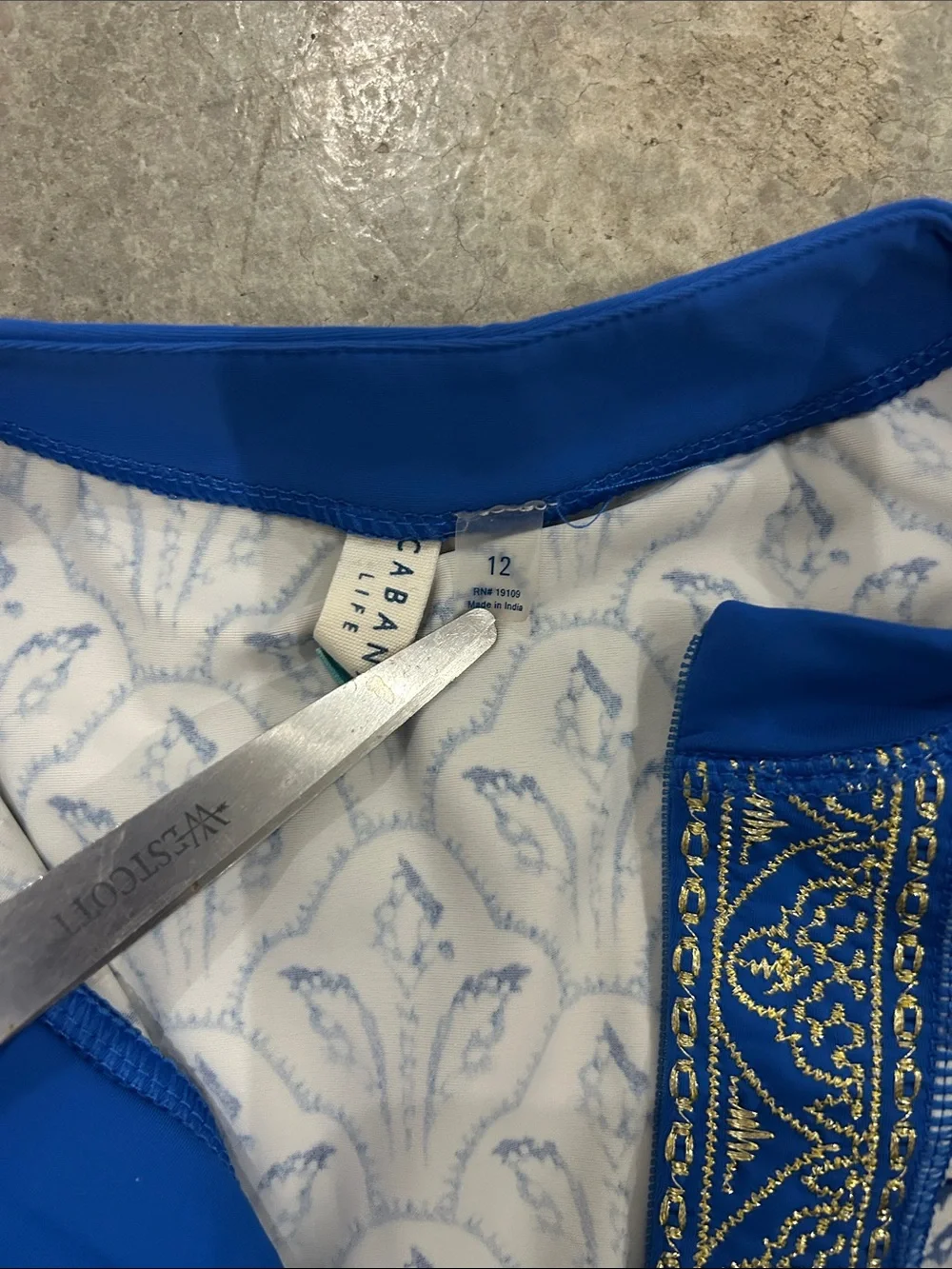 Cabana Life Girls' Blue and White Printed Long-Sleeve Rashguard